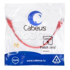 Патч-корд UTP, категория 6, 0.3 м, неэкранированный, красный Cabeus PC-UTP-RJ45-Cat.6-0.3m-RD